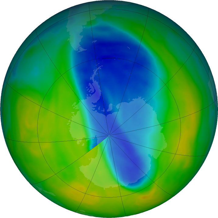Antarctic ozone map for 09 November 2016